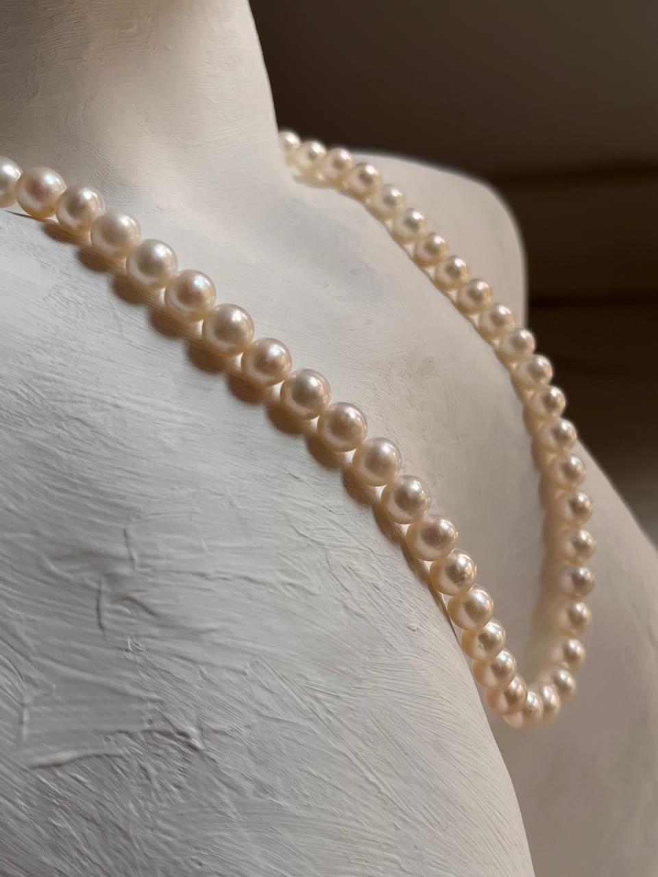 Classic Silver Necklace with Round Freshwater Pearls