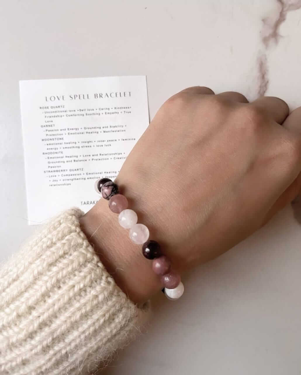 Close-up of 8mm Natural Crystal Bracelet for love and romance