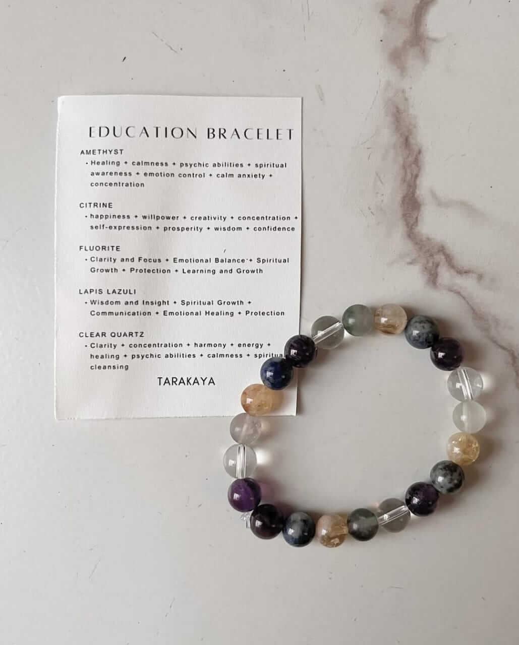 Intention Education 8mm Natural Crystal Bracelet with focus-enhancing stones