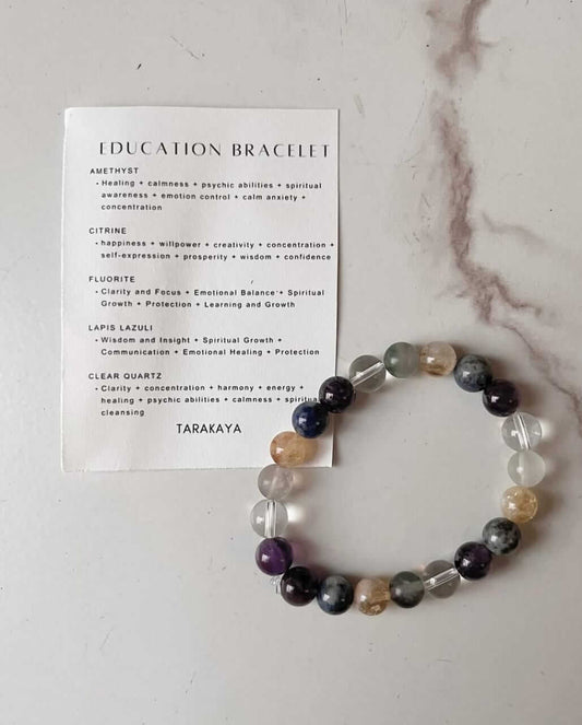 Intention Education 8mm Natural Crystal Bracelet with focus-enhancing stones