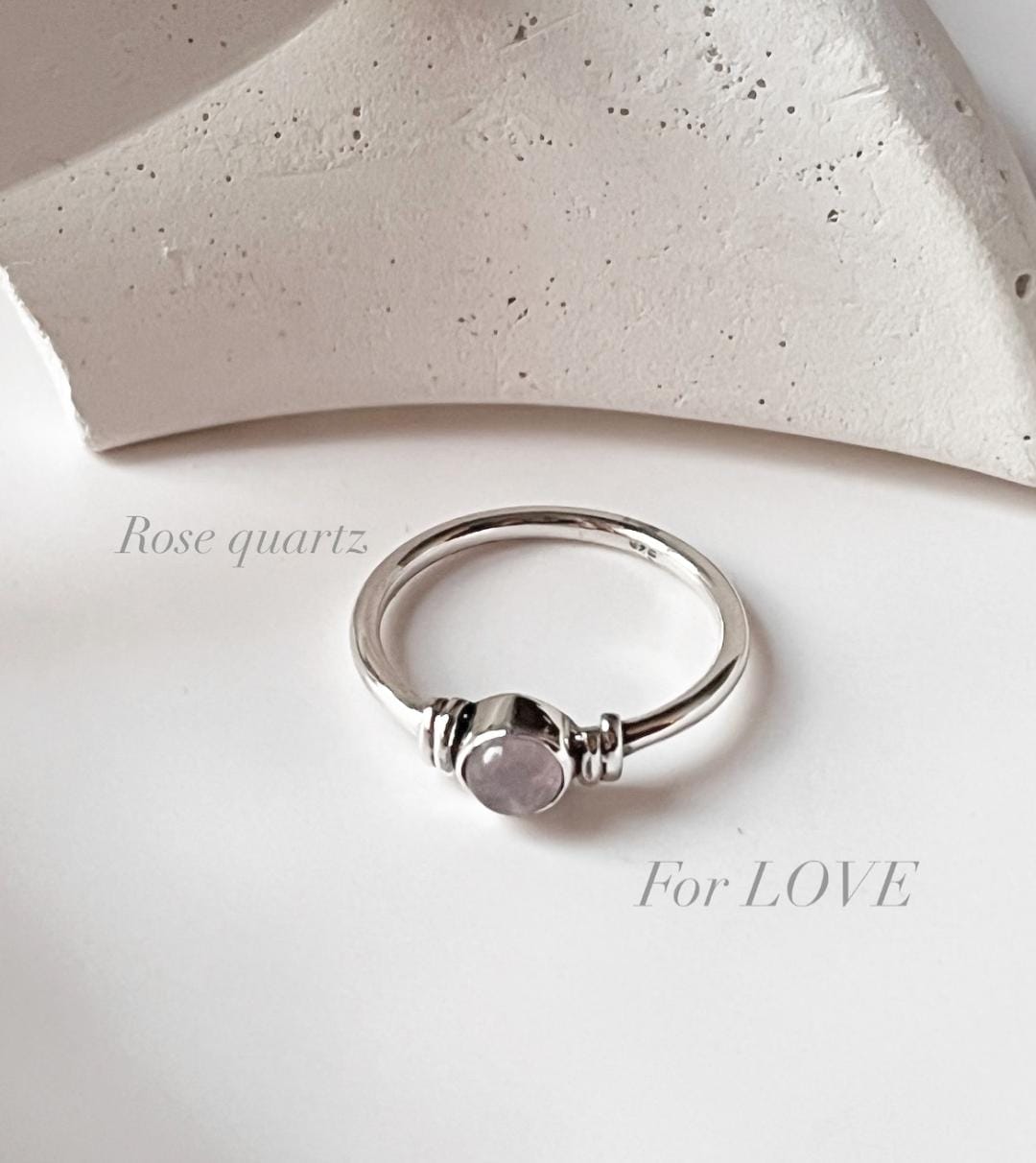 Elegant rose quartz plain band ring in sterling silver