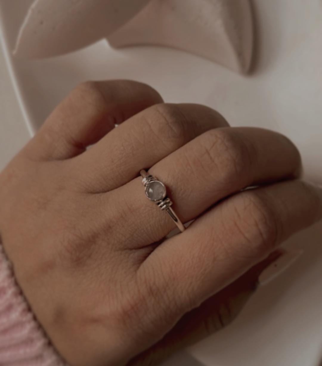 Timeless rose quartz plain band ring with sterling silver finish