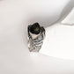 Labradorite Pear Gemstone in Rustic Silver Band Ring