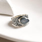 Handcrafted Labradorite Pear Ring in Rustic Silver