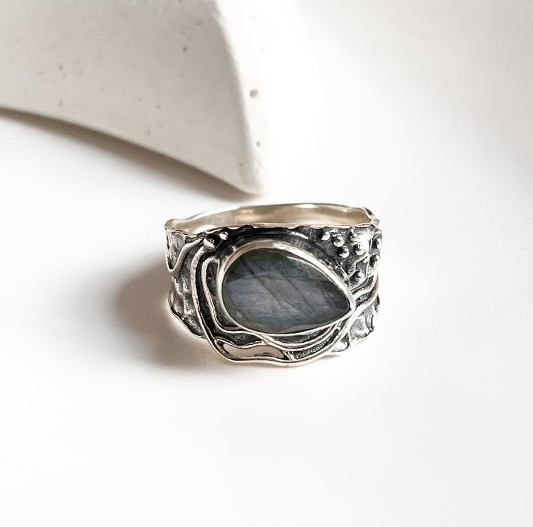 Labradorite Pear Rustic Silver Ring