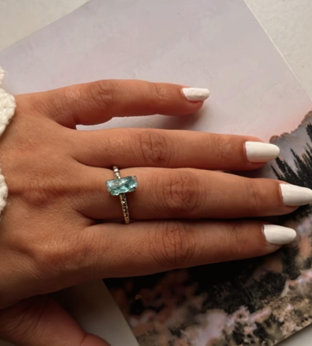 Raw Uncut Blue Apatite Dot Band Silver Ring