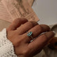 Elegant Blue Apatite Raw Uncut Silver Ring with Dot Band