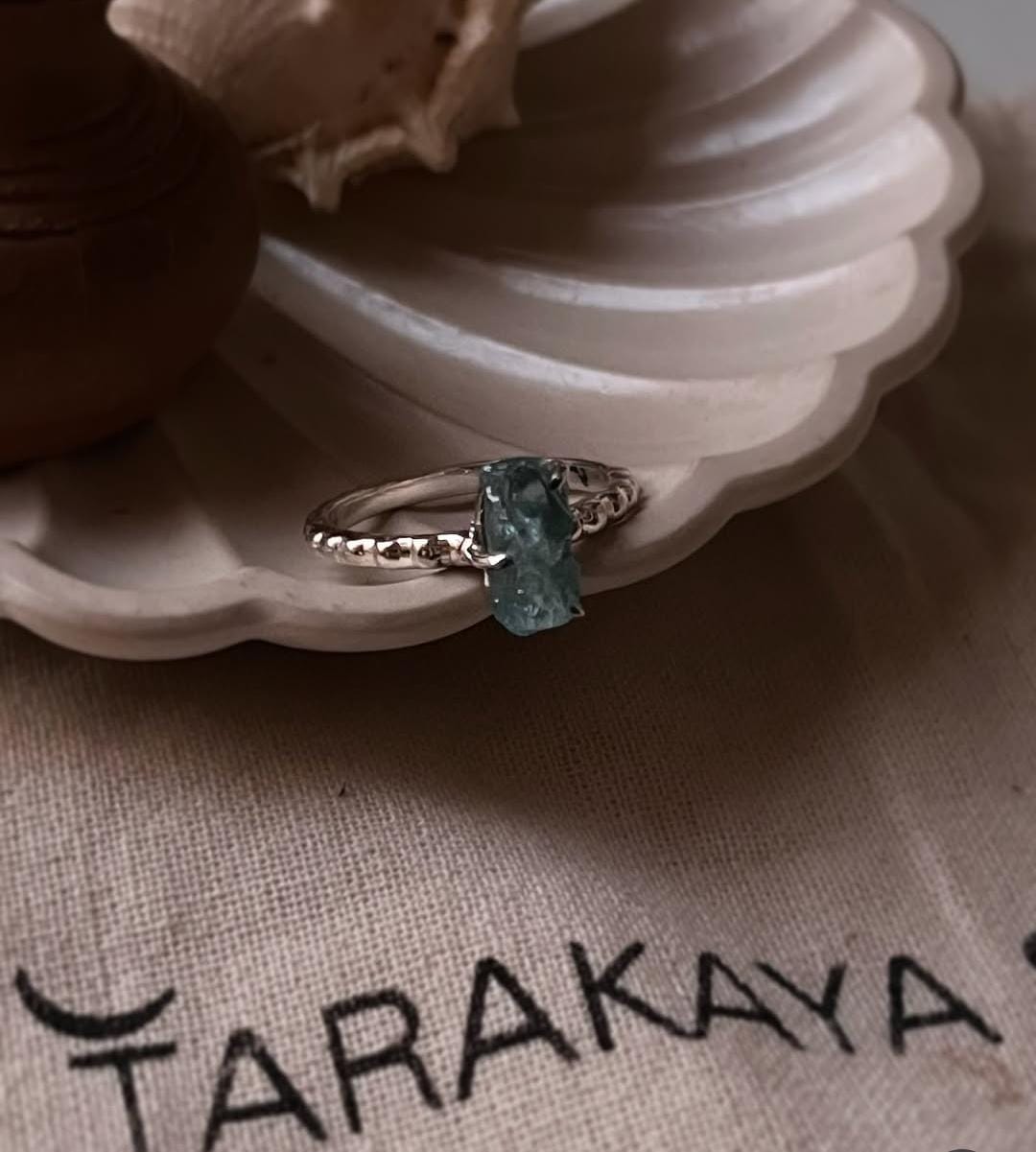 Chic Blue Apatite Raw Uncut Silver Ring with Dot Band Design