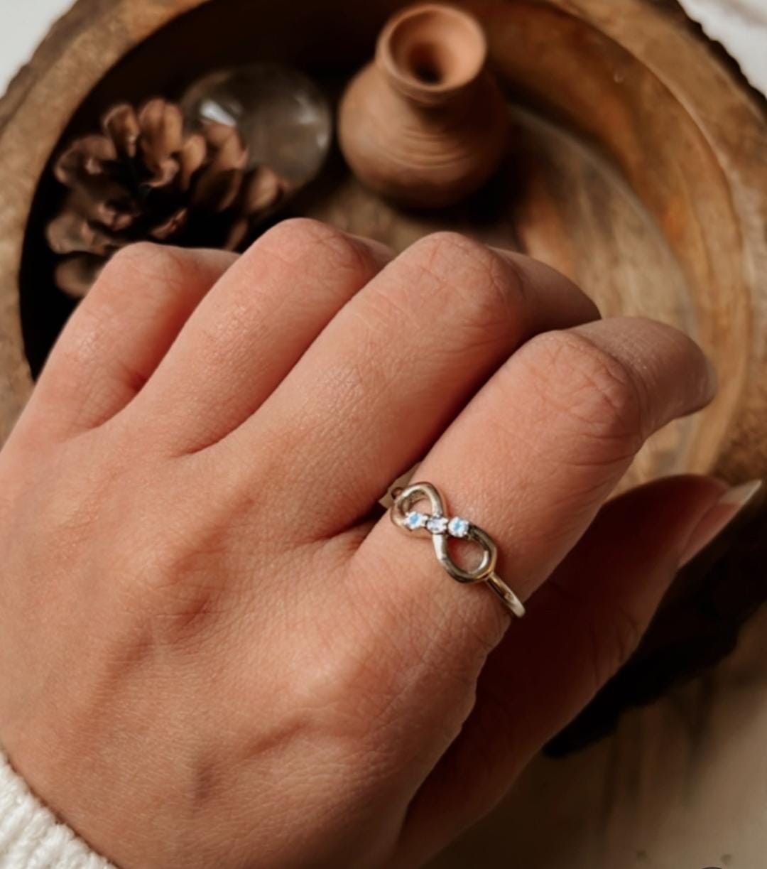 Moonstone Silver Ring with Infinity Symbol Design