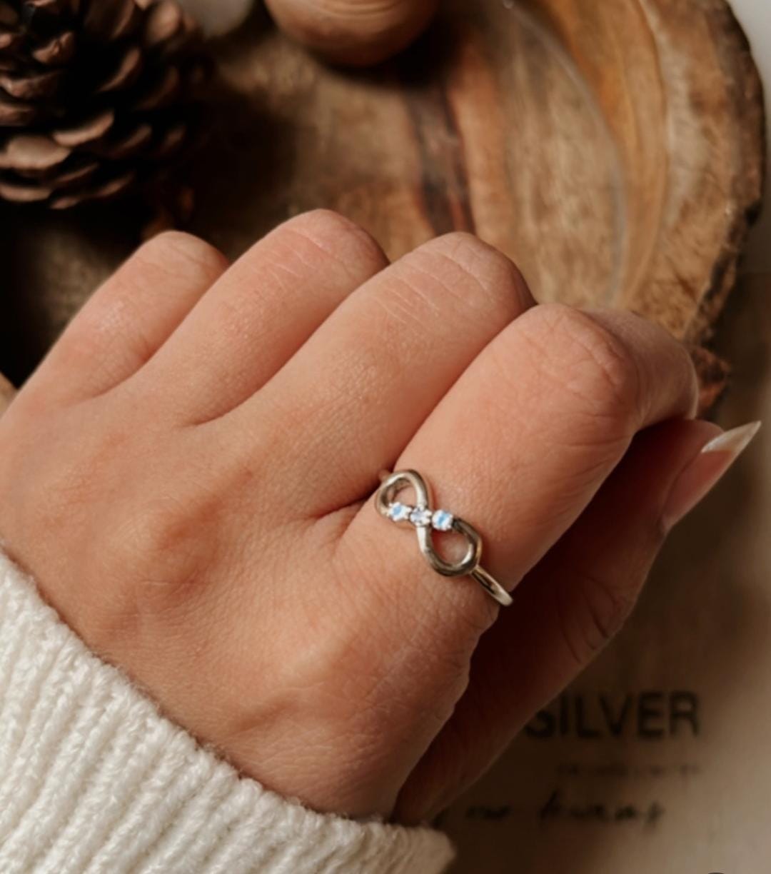Elegant Moonstone Infinity Silver Ring