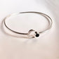 Black onyx crescent moon adjustable silver kada bracelet