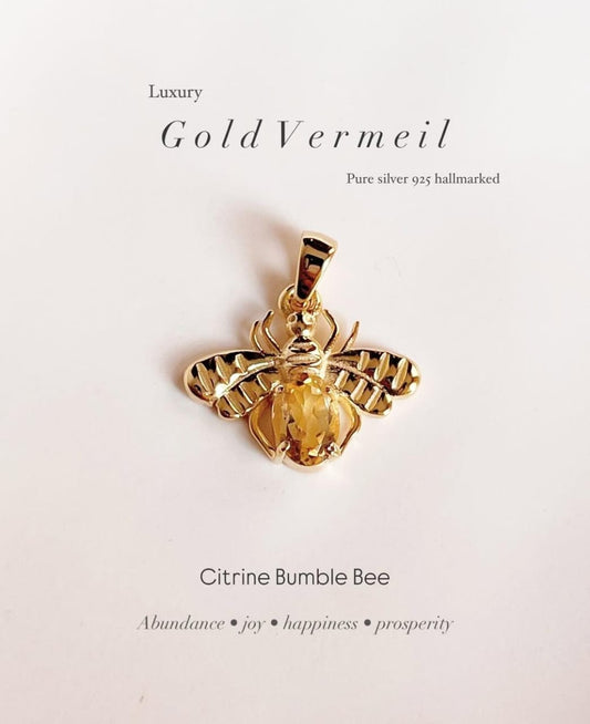Gold vermeil citrine bee pendant necklace
