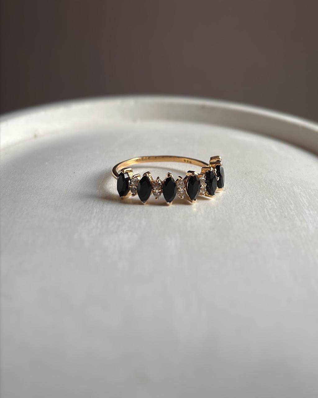 Elegant Elysian stack ring in gold vermeil with black spinel and white topaz