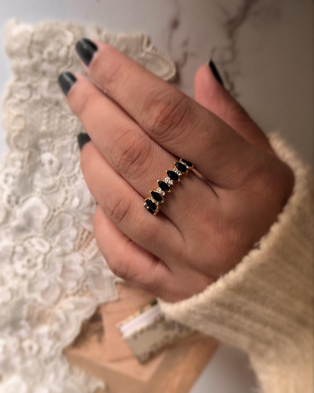 925 silver gold vermeil Elysian ring with black spinel and white topaz accents