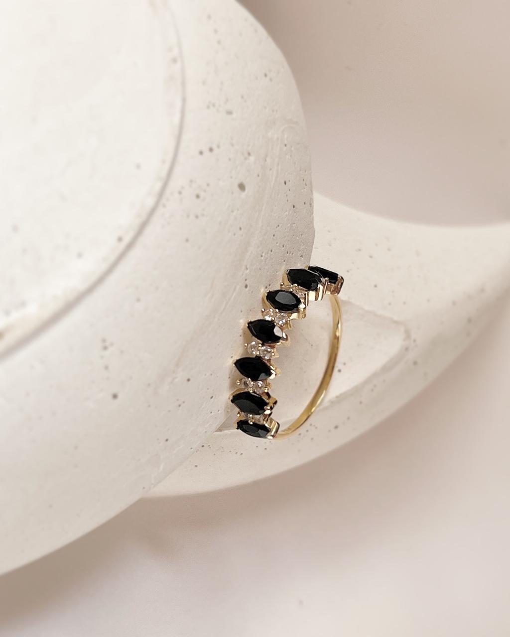 Gold vermeil Elysian stack ring with black spinel and white topaz on 925 silver