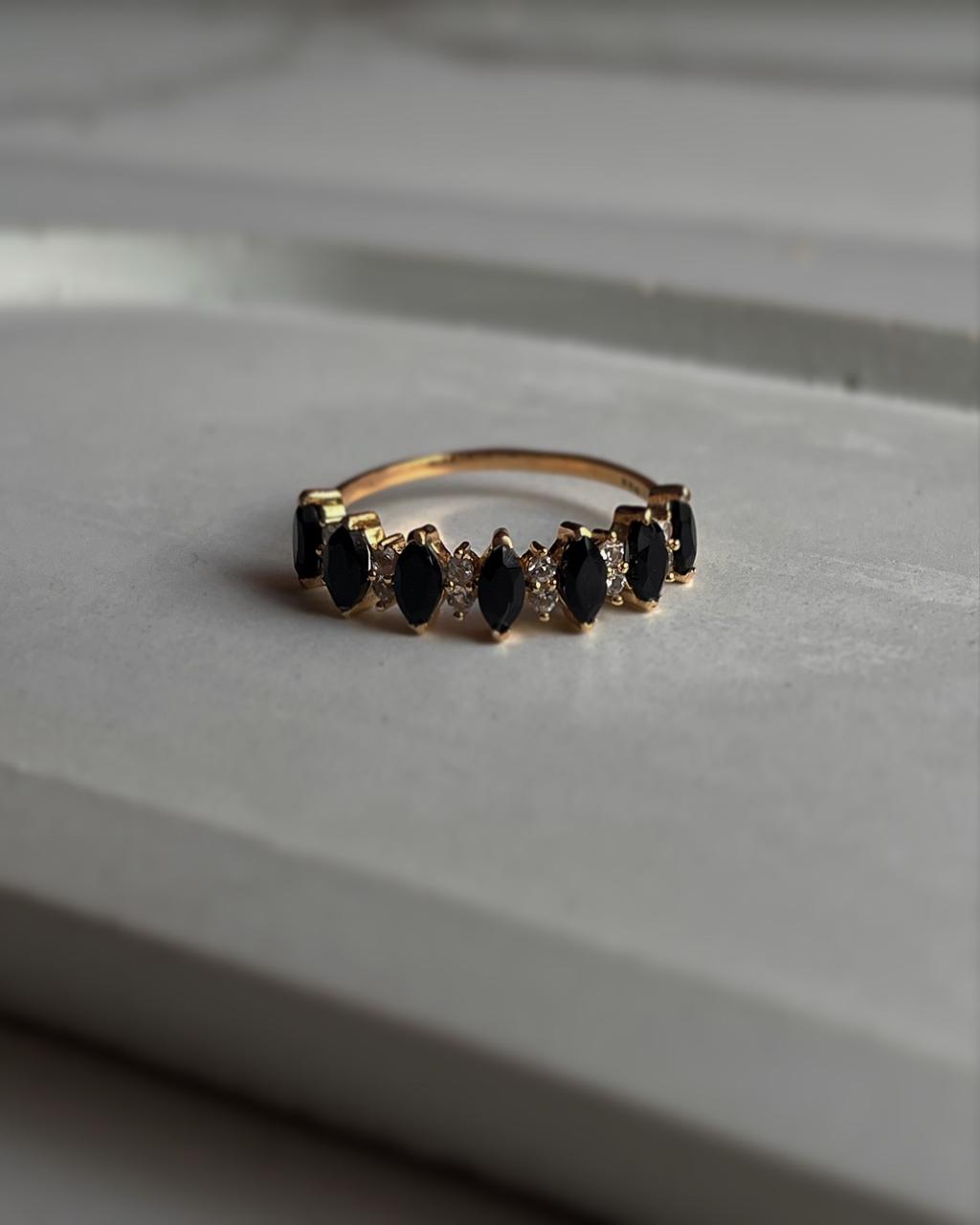 Gold vermeil Elysian design stack ring featuring black spinel and white topaz on 925 silver