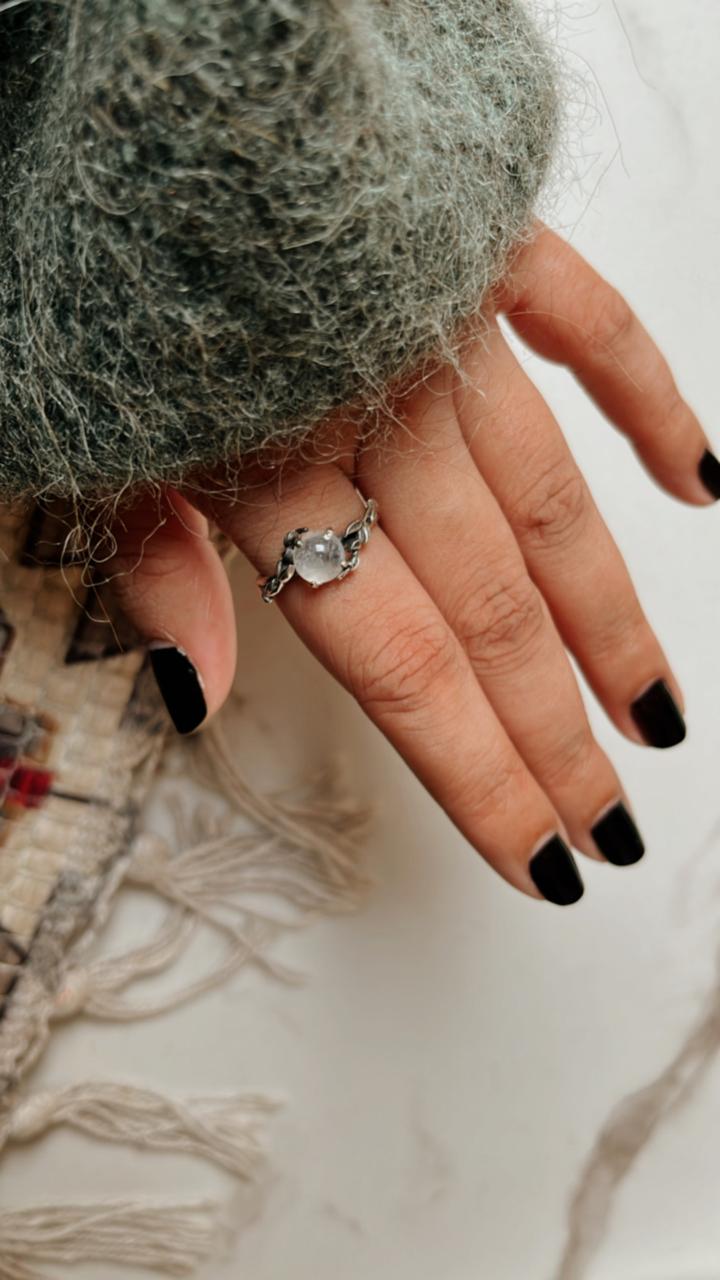 Celestial Moonstone Forest Ring in Sterling Silver 925