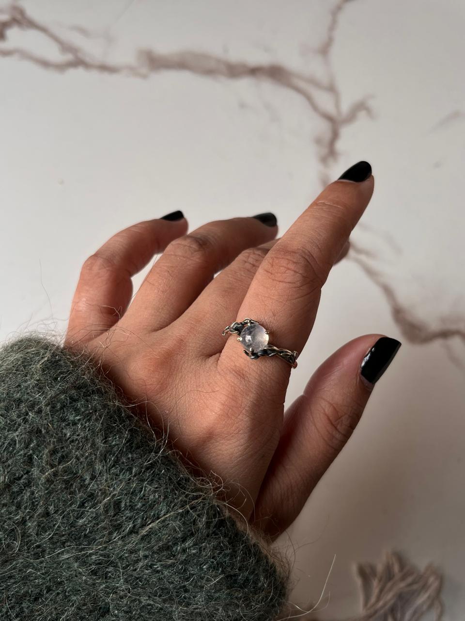 Sterling Silver Ring with Moonstone Forest Design