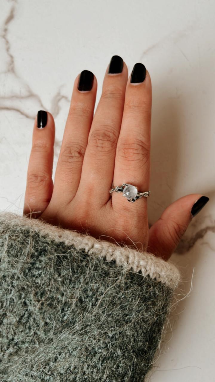 Sterling Silver Ring with Moonstone Forest Design