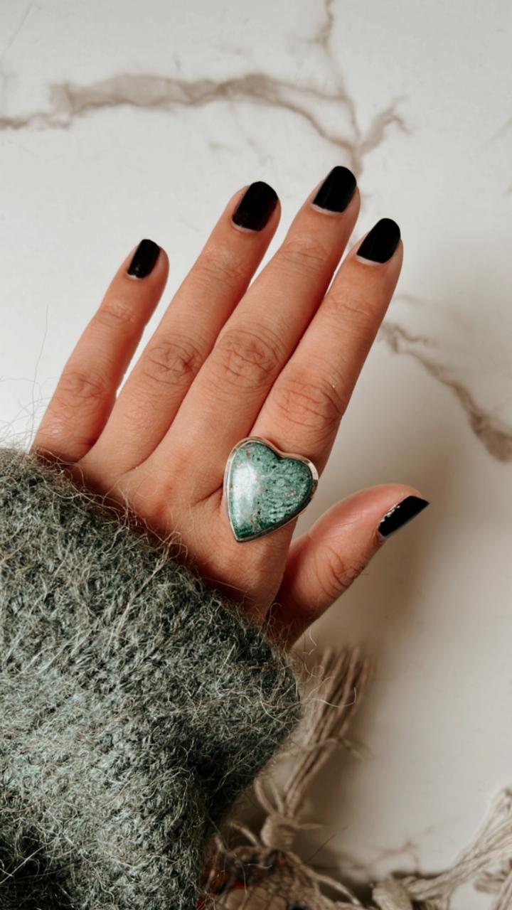 Unique Sonora Chrysocolla heart statement ring