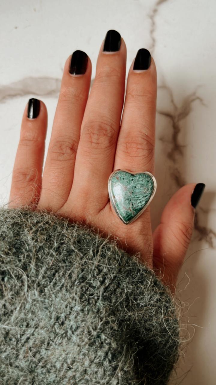 Statement Sonora Chrysocolla heart ring in silver