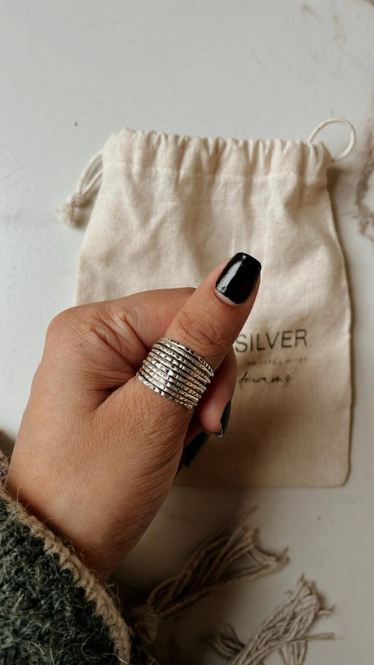 Silver Tribal Stack Band Ring with Textured Wire 