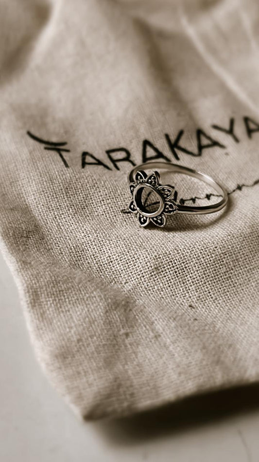 Soorajmukhi-inspired silver ring with sunburst details