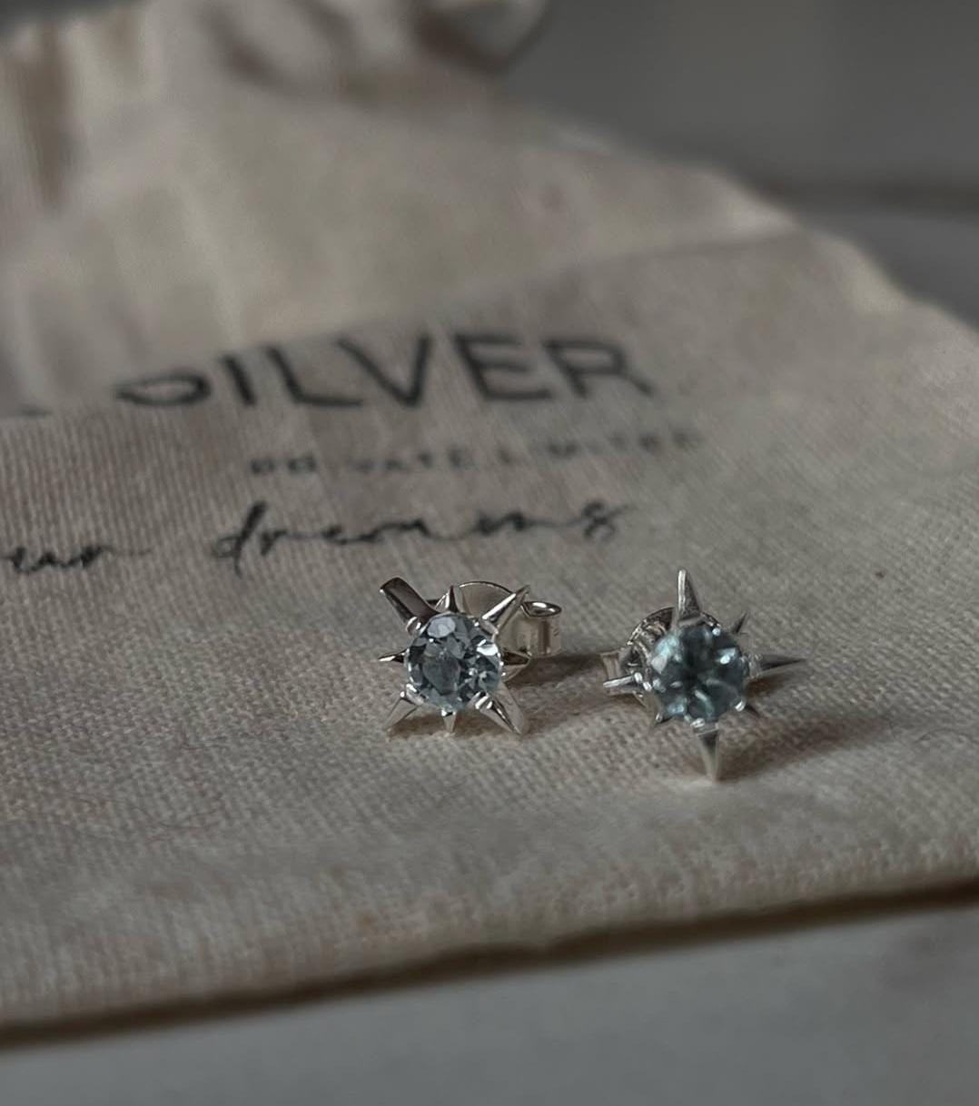 Sterling Silver 925 North Star Blue Topaz Earrings