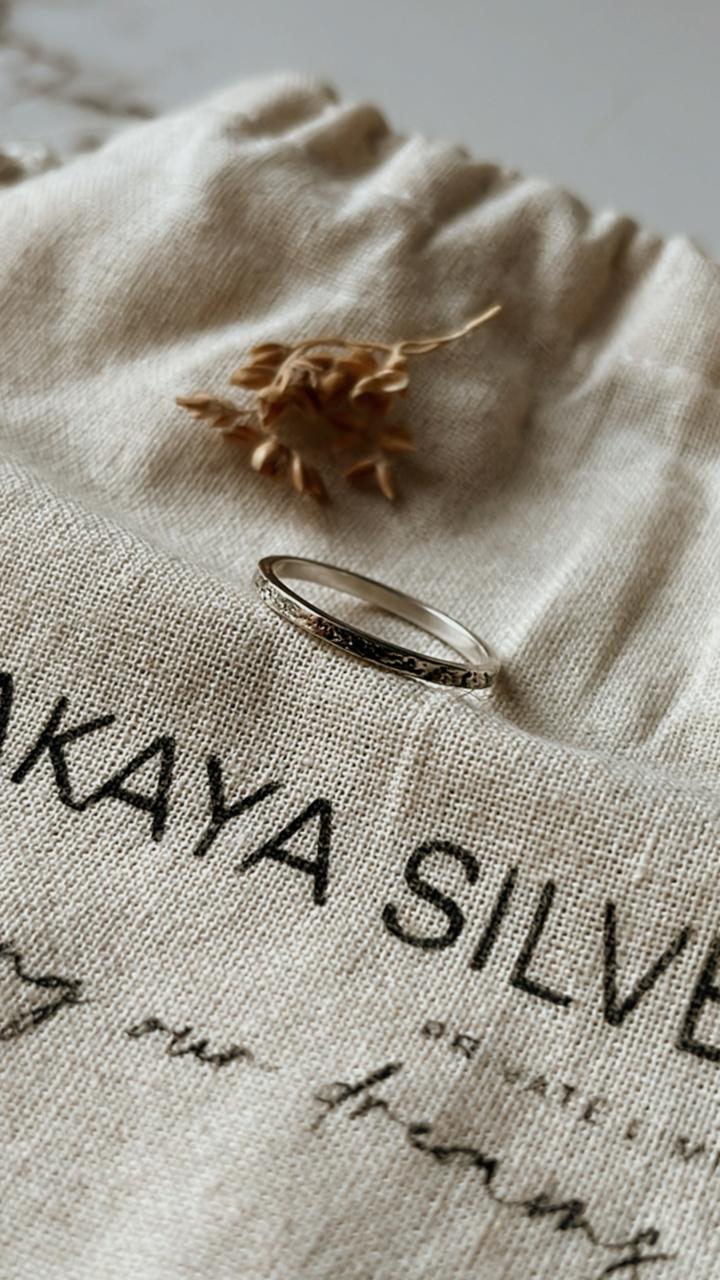 Elegant textured silver stack band ring