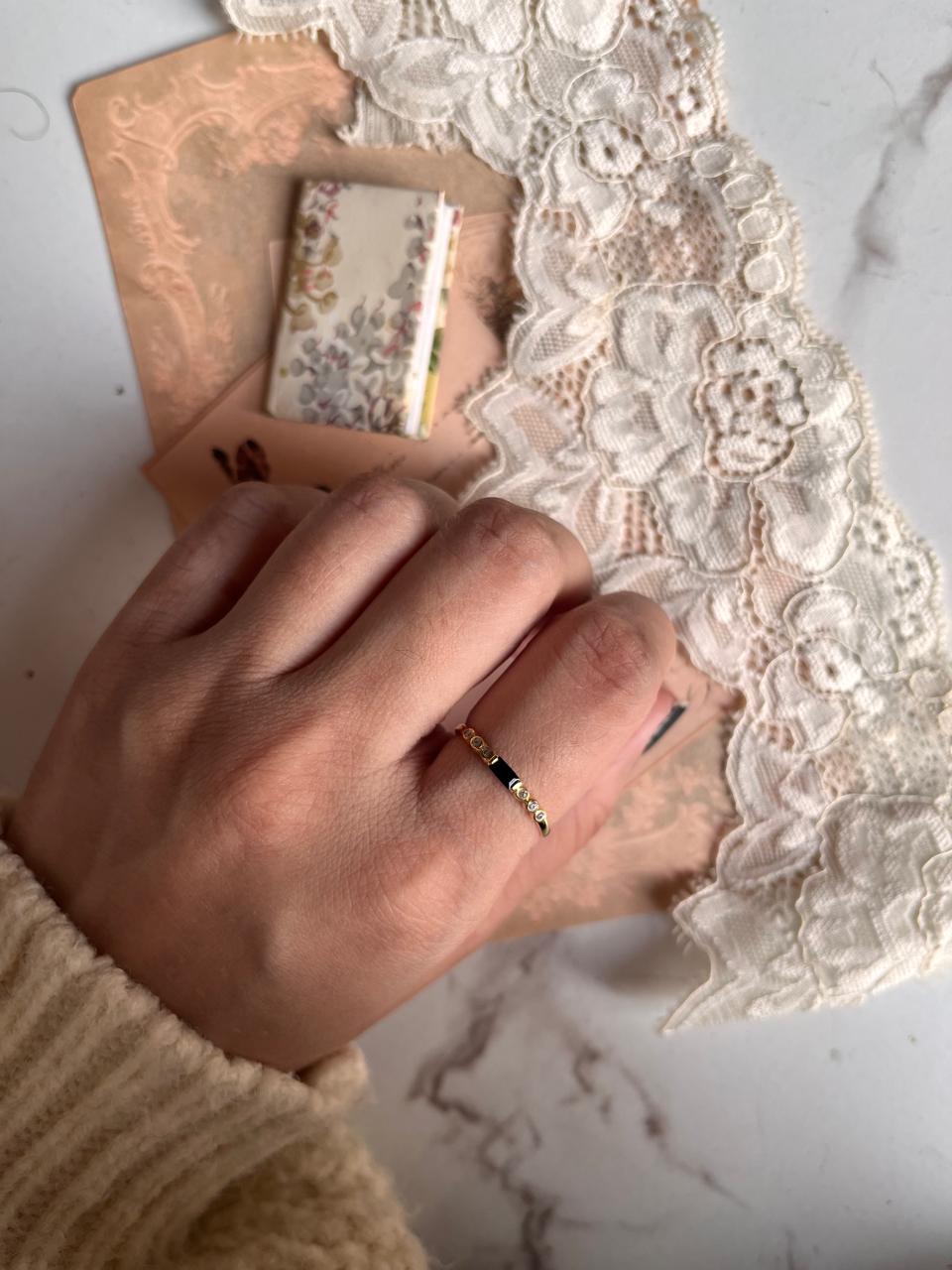 Elegant Gold Vermeil twilight stack ring with black spinel and white topaz