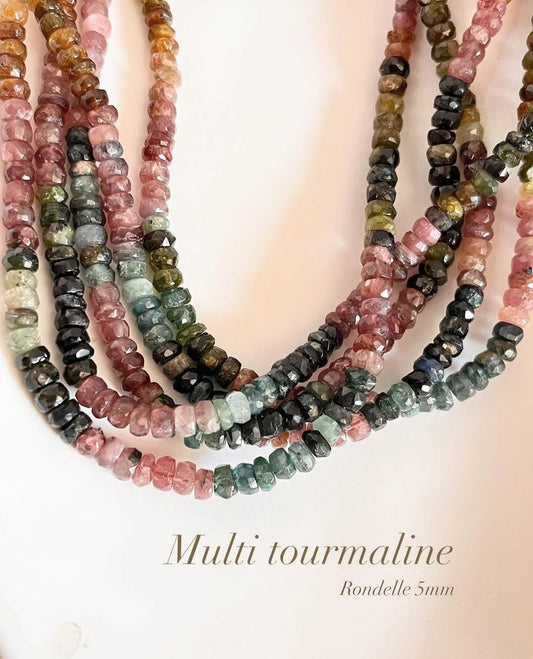 Elegant AA Multi Tourmaline 5MM Rondelle Necklace with Natural Gemstones