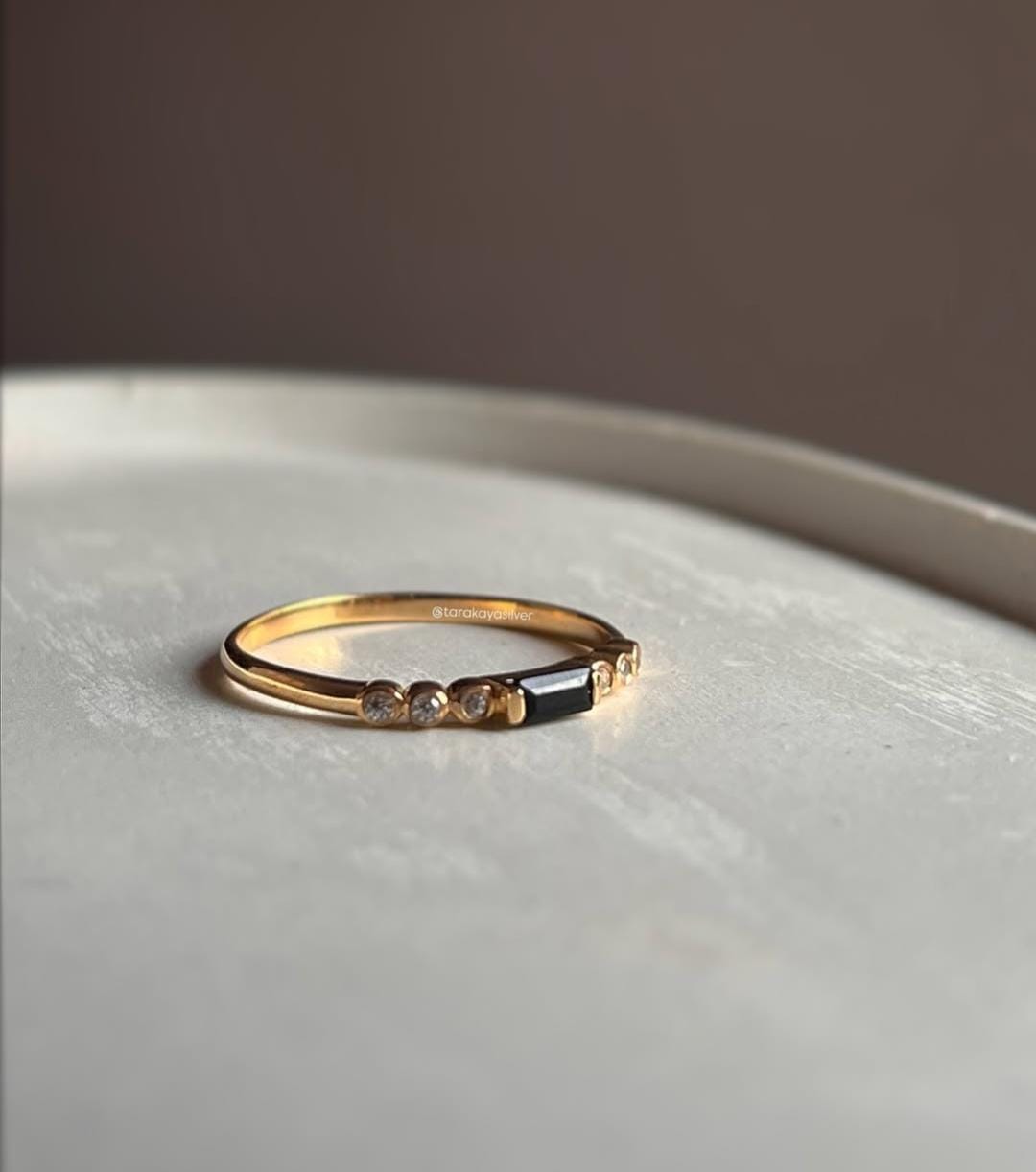 Gold Vermeil black spinel & white topaz twilight stack silver 925 ring