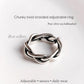 Chunky twist braided adjustable handcrafted silver 925 ring