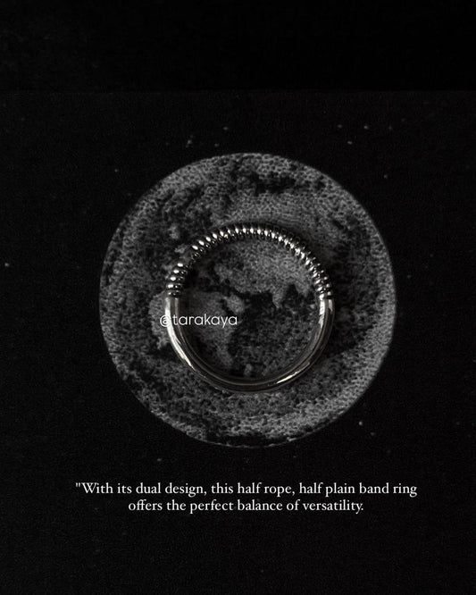 2 in 1 Plain and Rope Stack 925 Sterling silver Ring - Unique Silver Band with Mixed Design