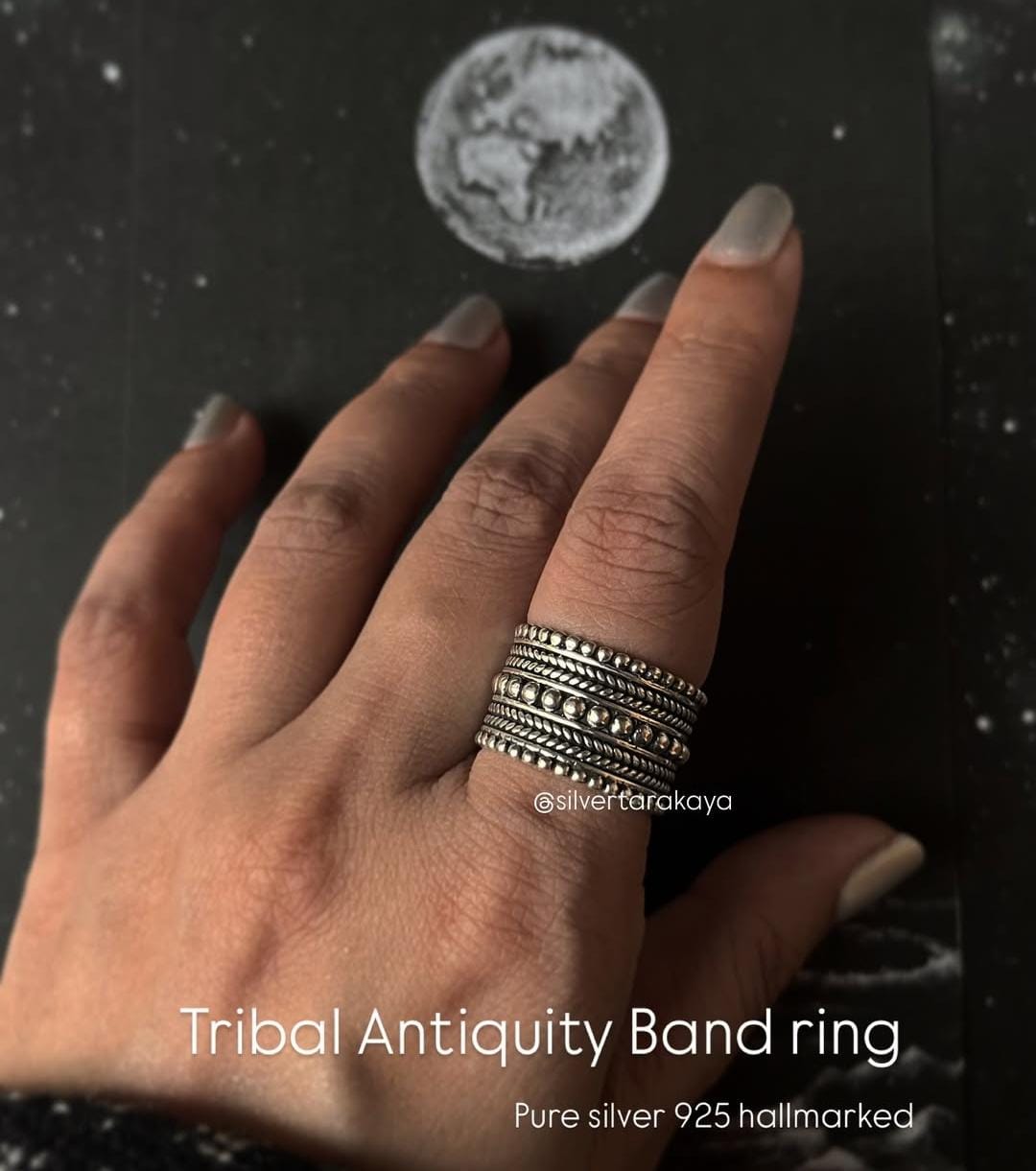 Tribal Antiquity Statement Band 925 Silver Ring - Bold Tribal-Inspired Design