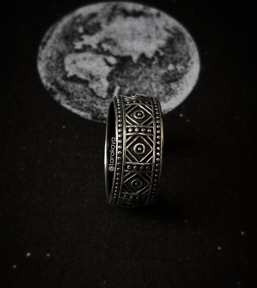 Handcrafted Tribal Relic Band Ring in 925 Silver