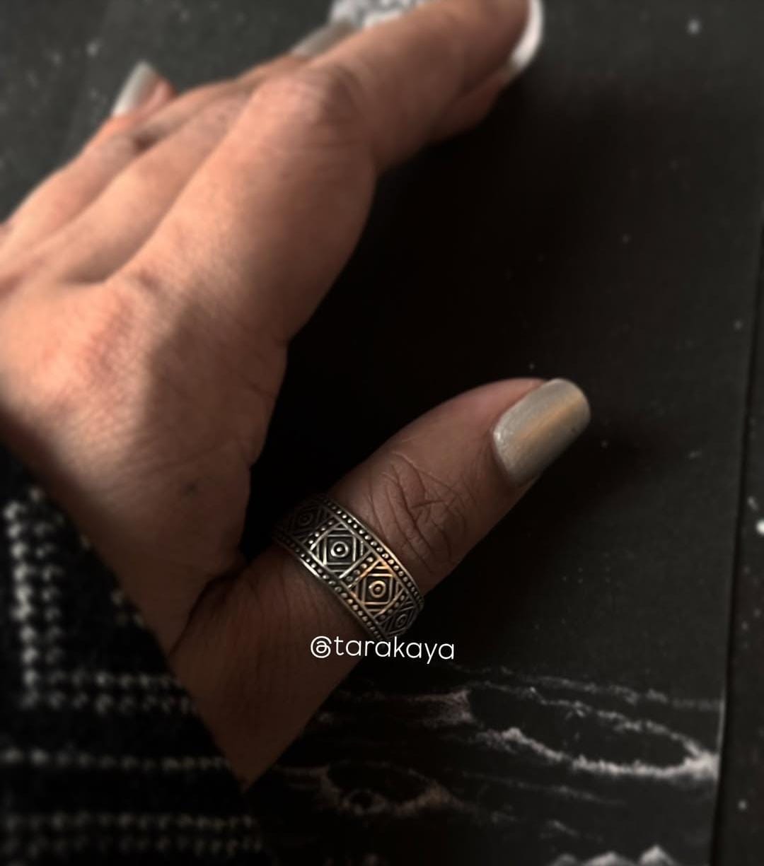 925 Silver Ring with Tribal Relic Band for Statement Jewelry