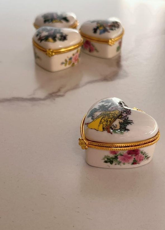 Vintage Mini Porcelain Heart Box with Decorative Design