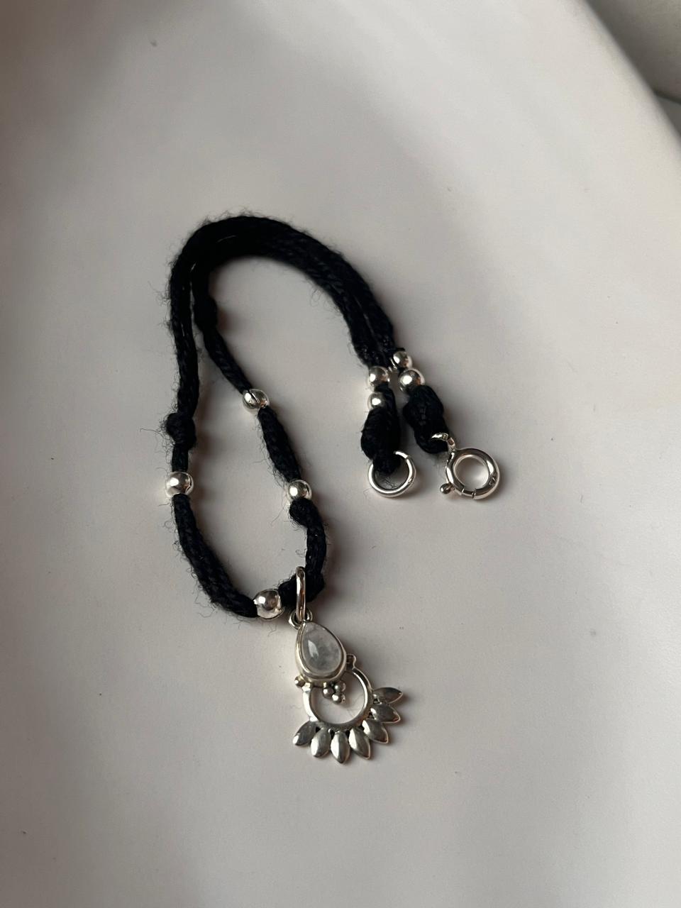 Handcrafted Silver Nazariya with Moonstone Rawa Floral Charm