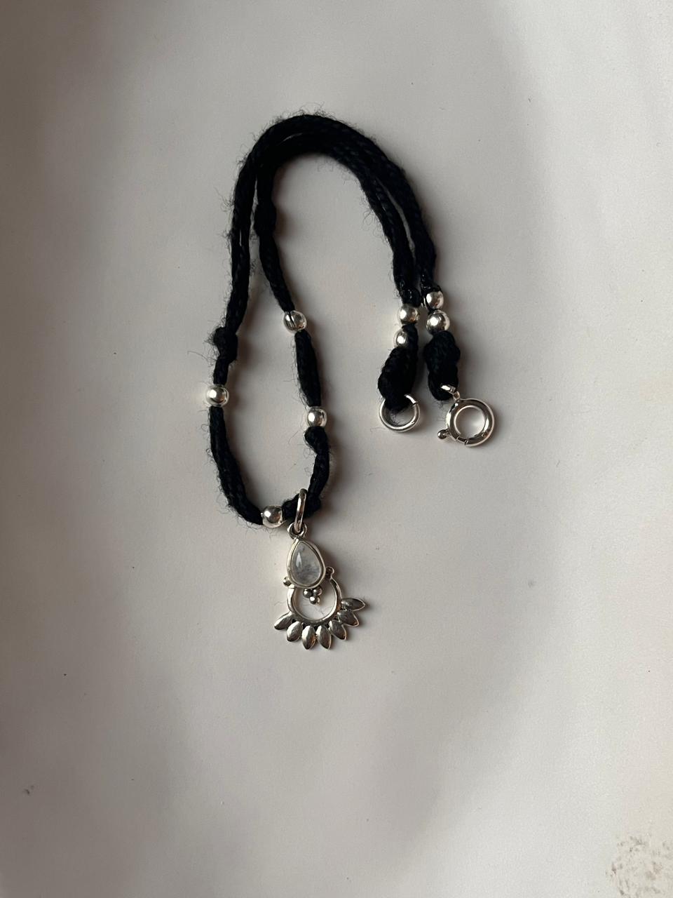 Handcrafted Silver Nazariya with Moonstone Rawa Floral Charm