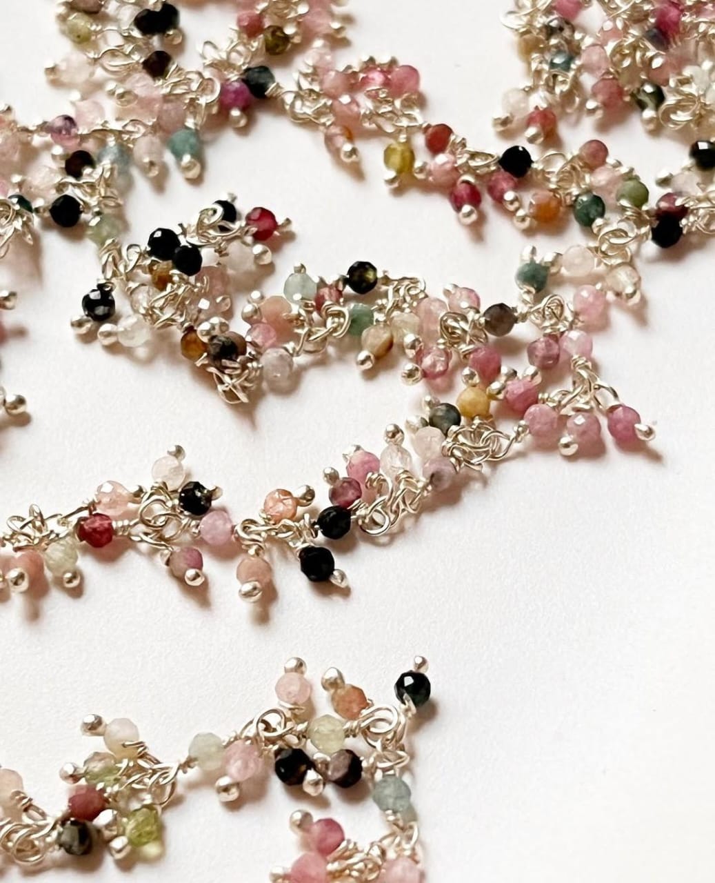 Handcrafted Multi Tourmaline Anklet in Silver for Beachwear