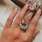 Vintage Kundan Meenakari Chand Silver Ring with Intricate Detailing