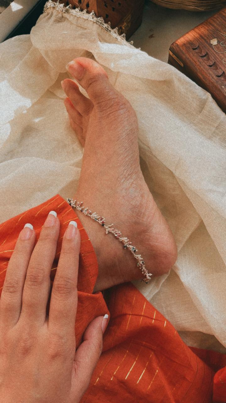 Colorful Multi Tourmaline Gemstone Anklet with Silver Detailing