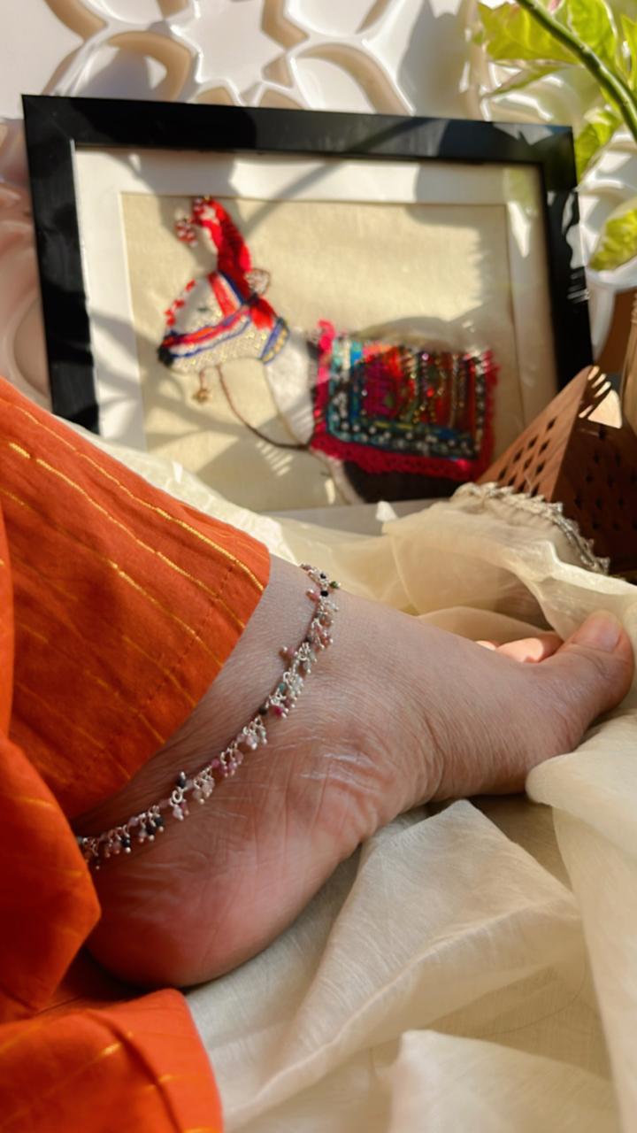 Multi Tourmaline Gemstone Silver Anklet for Summer Fashion