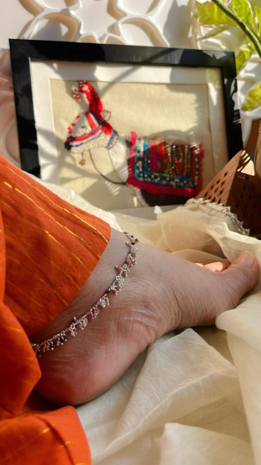 Multi Tourmaline Gemstone Silver Anklet for Summer Fashion