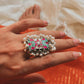Antique Style Kundan Meenakari Ring with Turquoise and Pearls in 925 Silver