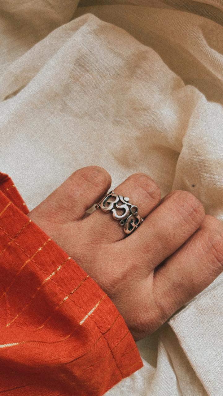 Spiritual Om Aum Full Band Ring in Silver