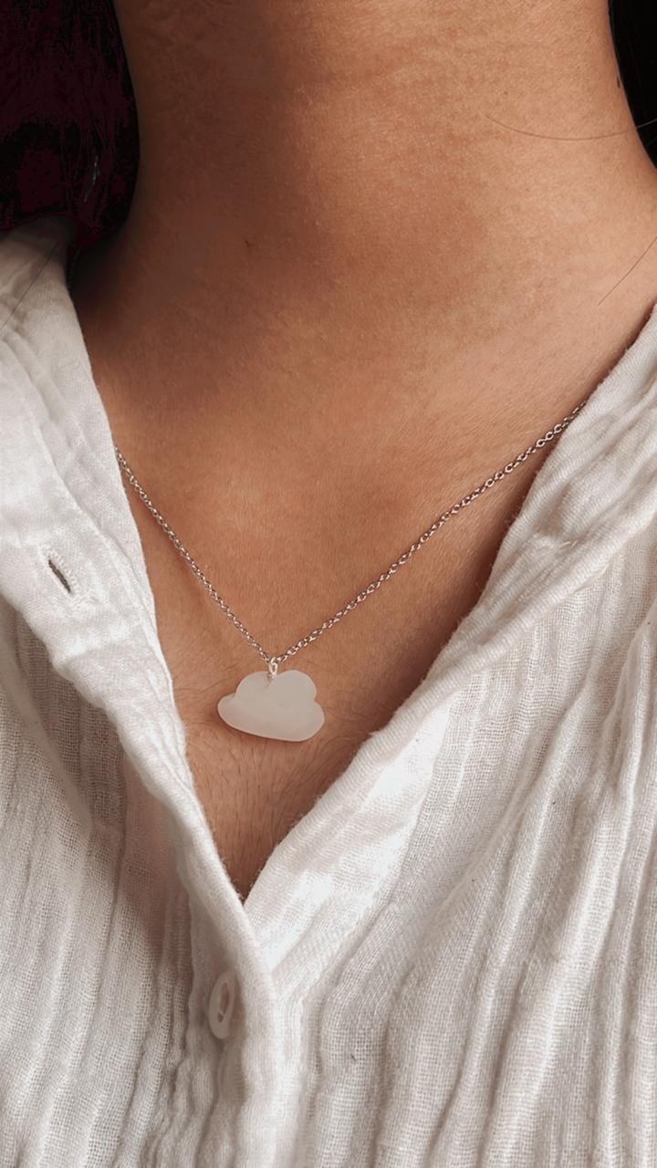 White Moonstone Cloud Necklace with Silver Detailing