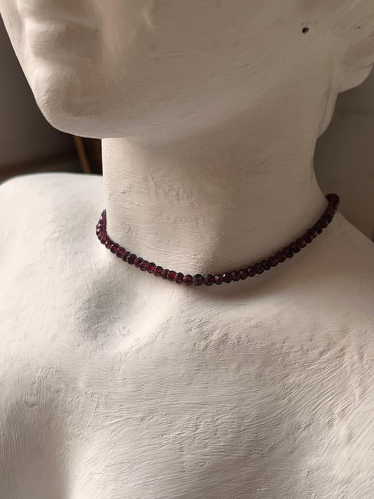 Garnet Round Cut 3-4mm Natural Crystal Necklace