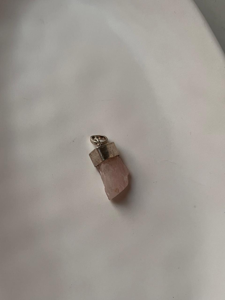Silver Pendant with Raw Uncut Rose Quartz Crystal